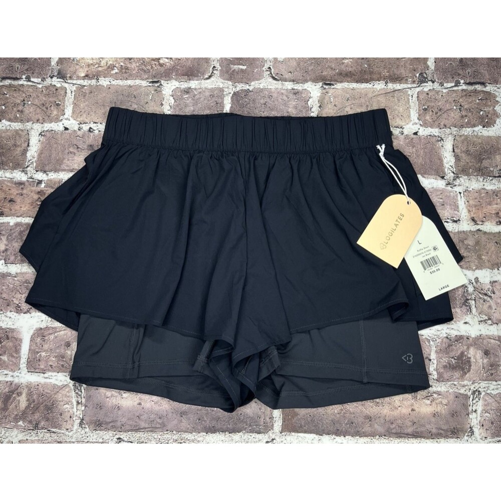 NWT Blogilates Ruffle Woven Active Shorts Mid Rise Large Black Gym Athleisure